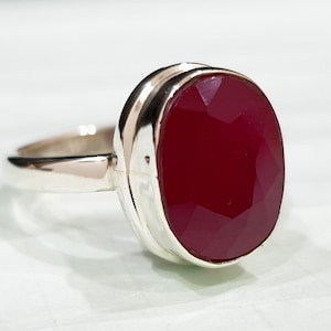 Red Ruby Ring, Oval Imitation Ruby Gemstone Ring, Handmade Ring, 925 Solid Sterling Silver Ring, Yellow Gold Plated Ring, Gift Ring
