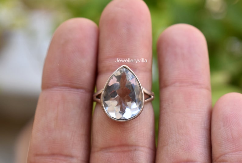 Clear Quartz Ring 925 Solid Sterling Silver Pear Shape Cut Etsy