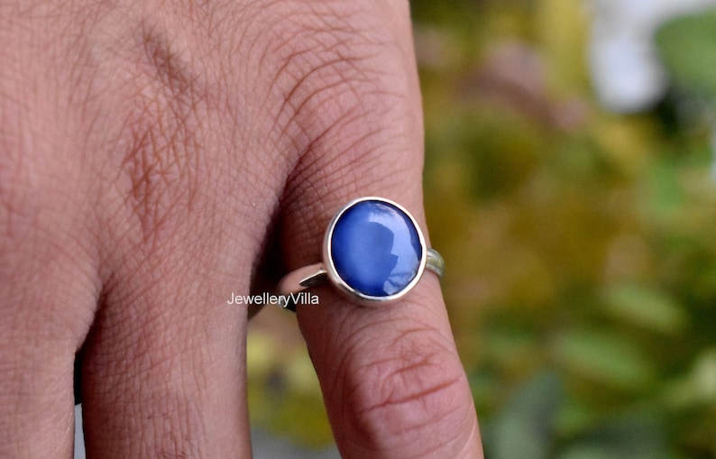 22K Yellow Gold Fill Ring Blue Star Ring Blue Sapphire Ring 925 Solid Sterling Silver Ring Rose Gold Round Sapphire Gemstone