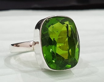 Peridot Ring, 925 Solid Sterling Silver Ring, Green Peridot Quartz Gemstone Ring, Rose Gold, Gold Plating Jewelry Ring, Women Ring