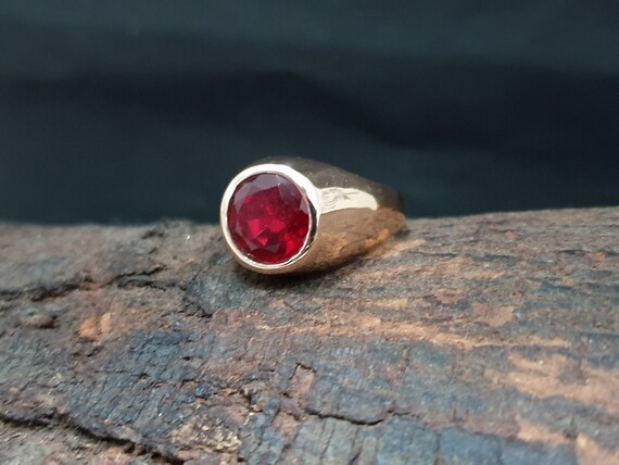 Ruby Ring Round 925 Solid Sterling Silver Ring Round Red Ruby