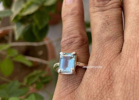 Bague De Fiançailles/mariage Aigue-marine 2 Ct Octogonale - Argent Sterling 925 - Taille 7 - Neuf