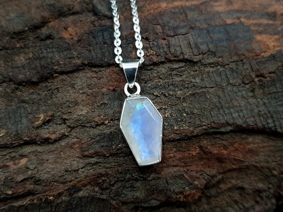 Moonstone Pendant, 925 Solid Sterling Silver Pendant, Natural Rainbow Moonstone Gemstone, Coffin Pendant, 22K Yellow Gold Fill Pendant