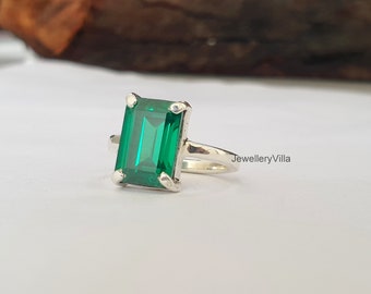 Emerald Ring, Green Stone Ring, Gemstone Ring, 925 Solid Sterling Silver Ring, Womens Ring, Gift for Her, 9K Solid Gold Ring, Handmade Ring