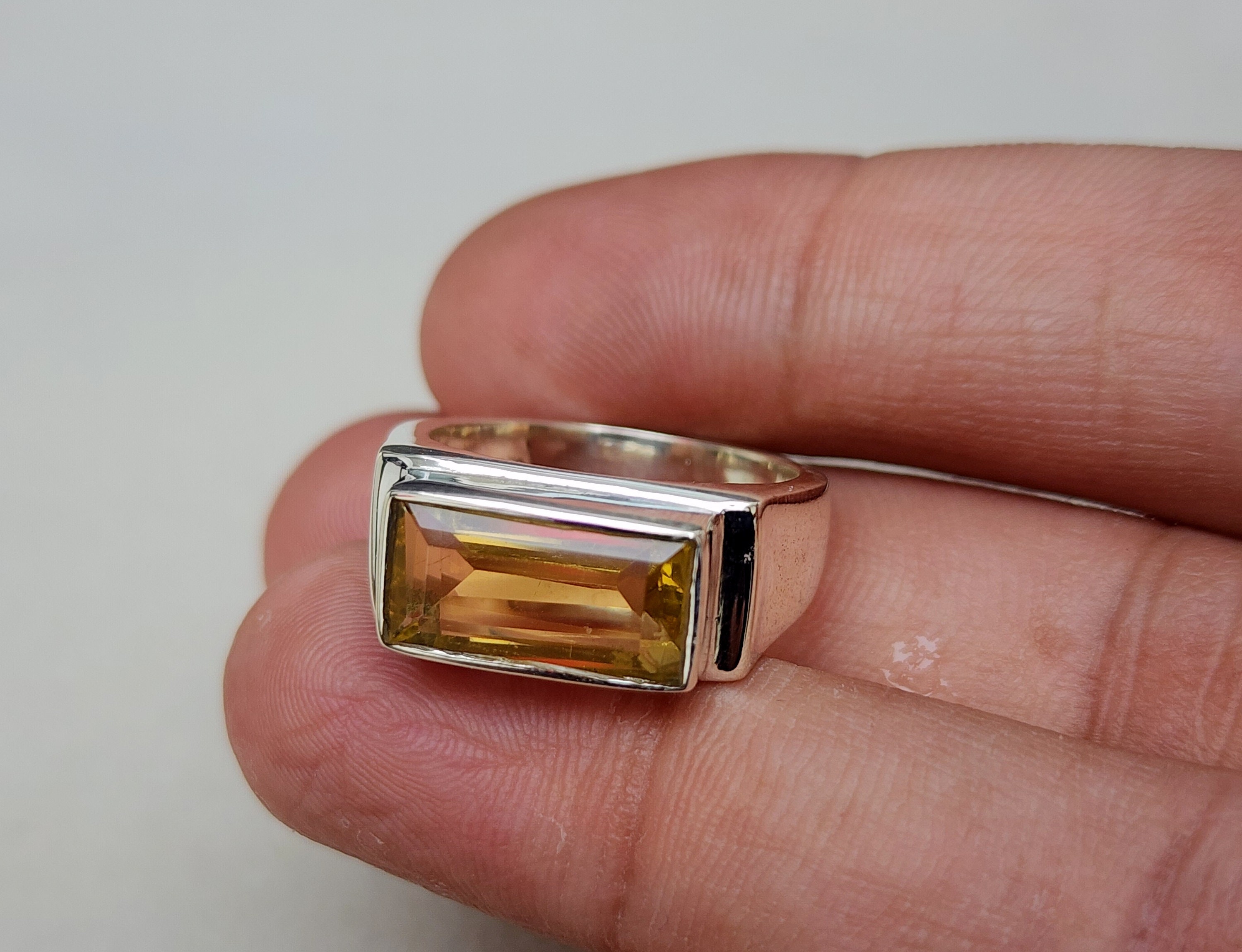 Citrine Ring Rectangle, 925 Solid Sterling Silver Ring, Yellow Gold ...