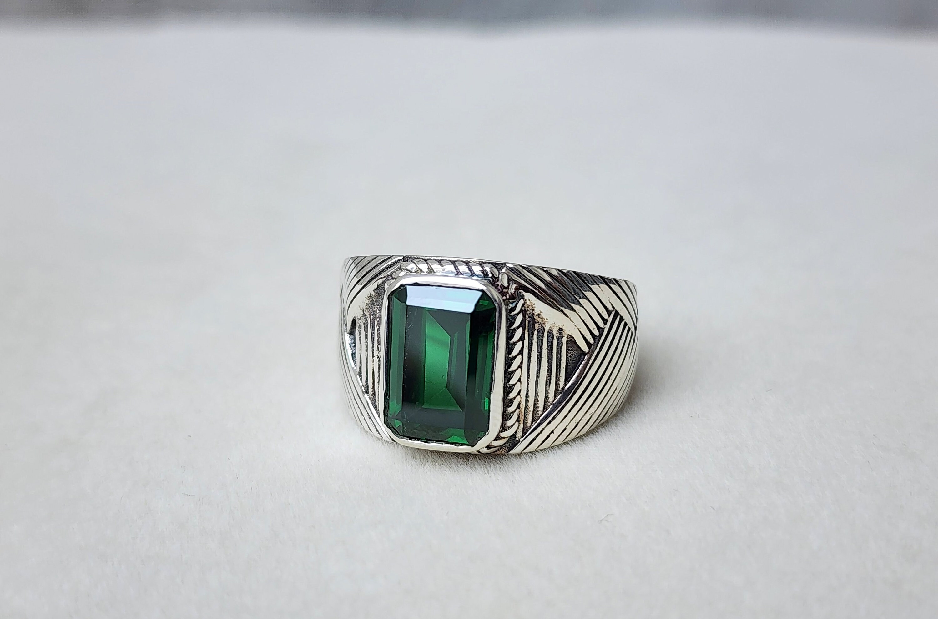 Turkish Handmade Jewelry 925 Sterling Silver Emerald Stone Mens Rings –  Stamboul Jewelry