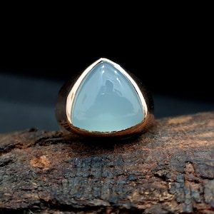Chalcedony Ring Silver, 925 Solid Sterling Silver Ring, Natural Triangle Aqua Chalcedony Gemstone, Rose Gold, 22K Yellow Gold Fill