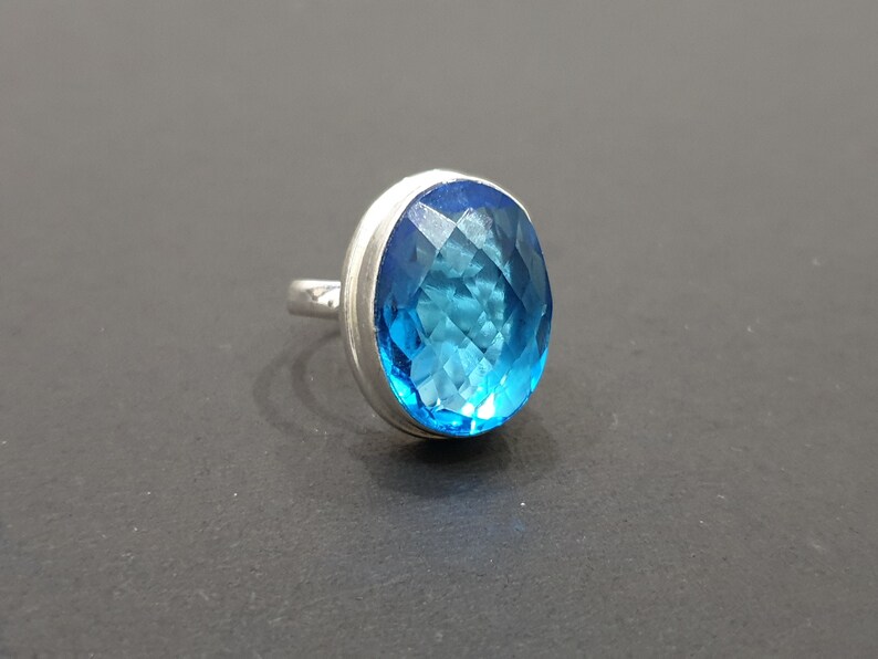 Neon Blue Quartz ring gemstone ring 925 sterling silver ring beautiful ring handmade ring quartz stone ring free shipping QQ12