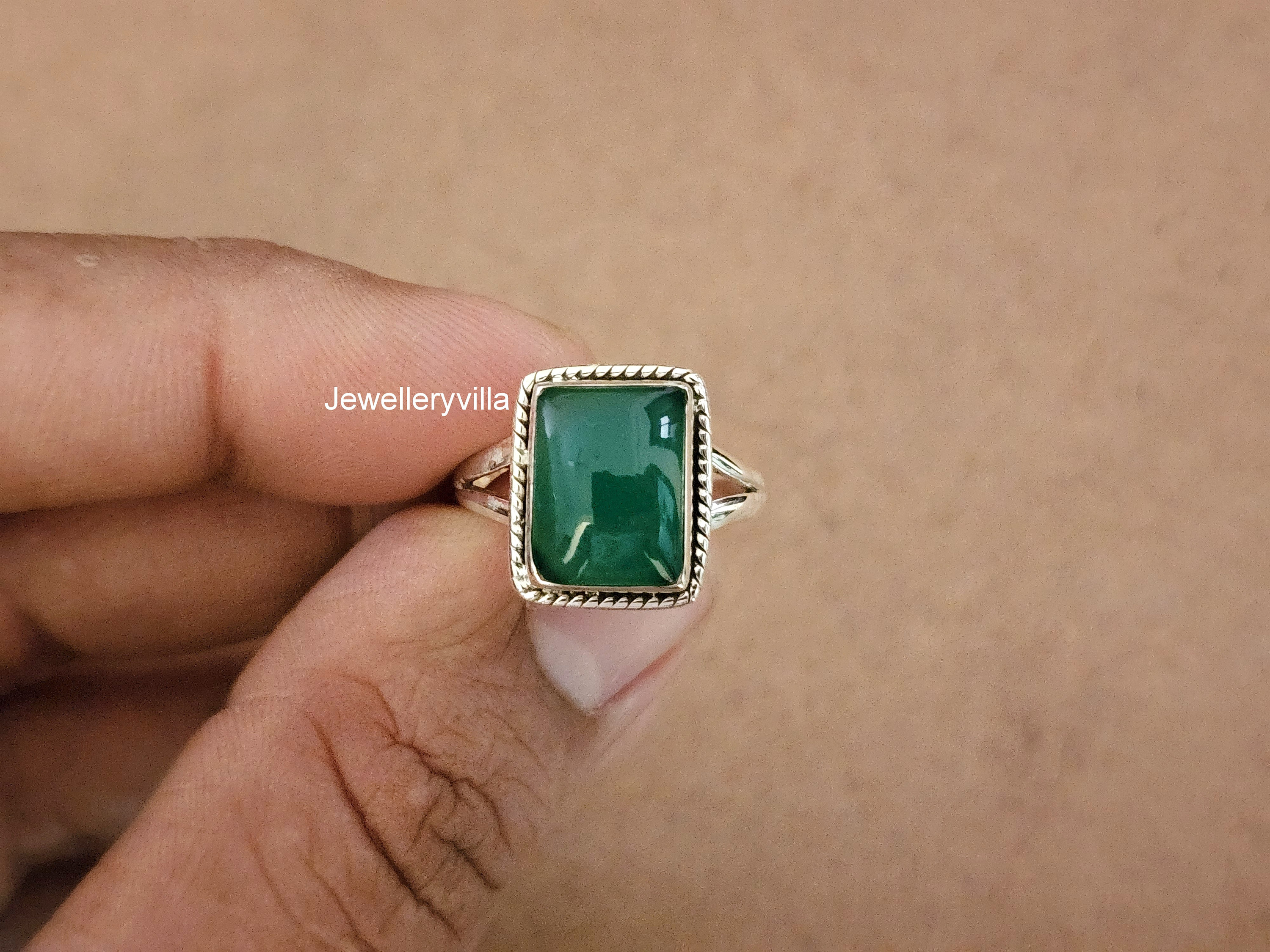 El Joyero Green Onyx Gemstone Statement Ring – Brass Gold Plated, Oval 5x7 Mm, Handmade, Sizes 5 & 11