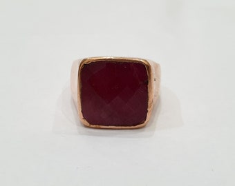 Ruby Mens Ring, 925 Solid Sterling Silver Natural Brolite Cut Ruby Gemstone, Rose Gold Finish, 22K Gold Fill, Mens Ring, Red Stone Ring