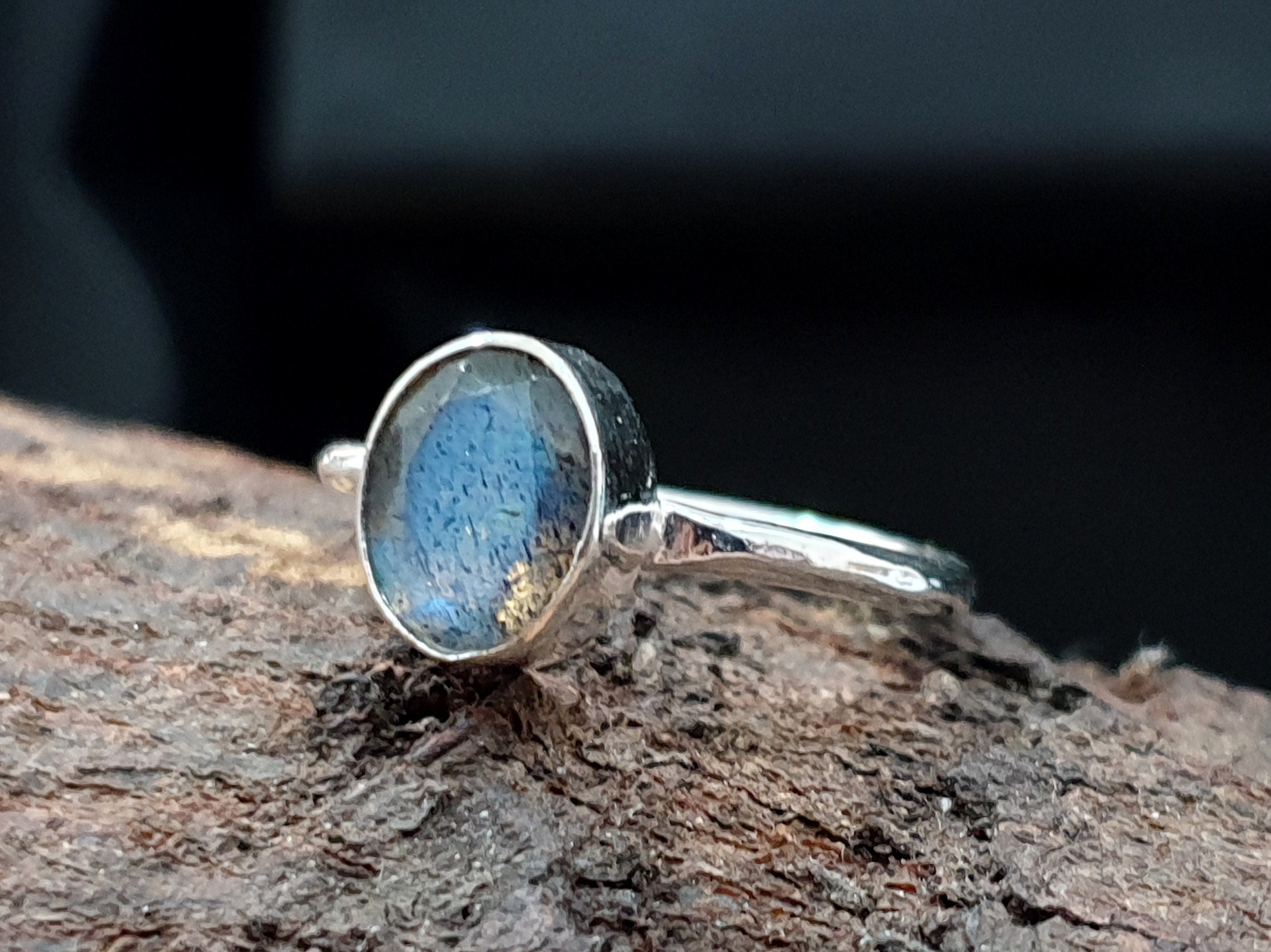 Bague Labradorite Bleue 18 Carats - Argent 925 - Réglable Taille 52-56 - Neuf Avec Étiquettes