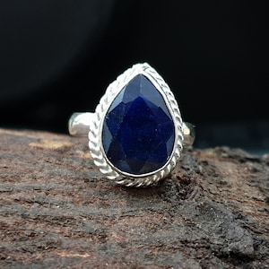Natural Blue Sapphire Ring, 925 Solid Sterling Silver Ring, Handmade Ring, Yellow Gold Plating Ring, Women Ring, Gift for Her, Rose Gold