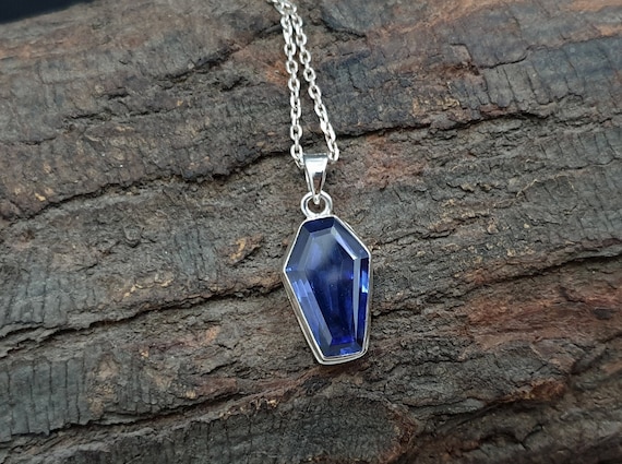 Tanzanite Pendant, Coffin Pendant, 925 Solid Silver Pendant, Beautiful Blue Tanzanite Quartz Gemstone, 22K Yellow Gold Fill Pendant, Gift
