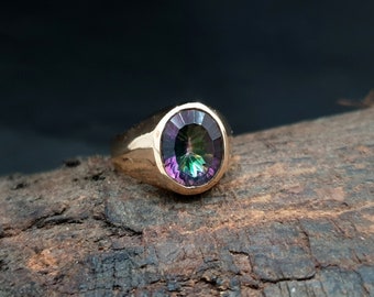 Chevalière topaze mystique, bague en argent sterling 925, bague