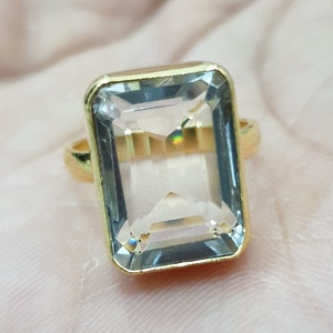 Bague en quartz cristal or, bague en argent sterling massif 925, plaqué or jaune, bague faite à la main, bague en pierre précieuse de quartz clair, bague pour femmes, cadeau