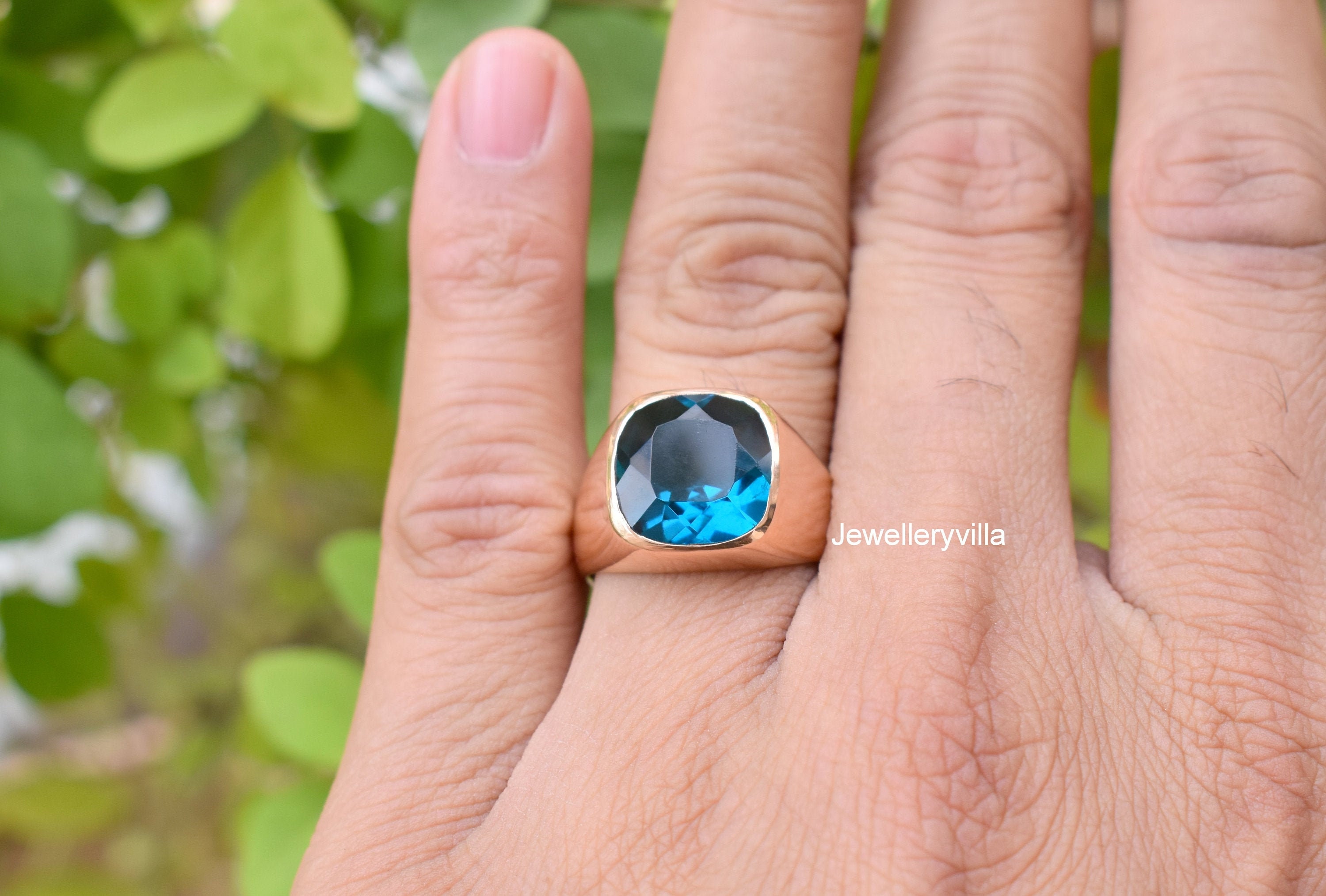 Blue Topaz Ring Mens Ring Cushion Cut London Blue Topaz Quartz Gemstone Ring 925 Solid Sterling Silver Rose Gold 22K Yellow Gold Fill Etsy