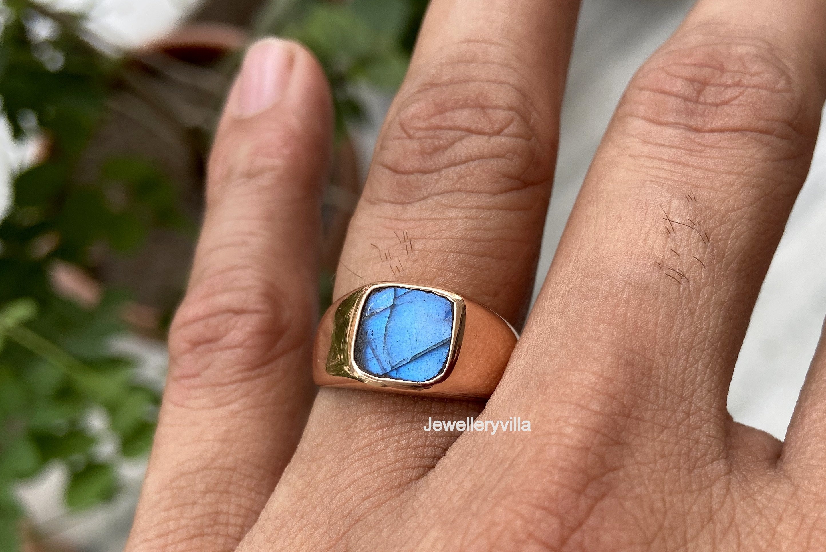 Labradorite Ring, Natural Square Cut Flashy Labradorite