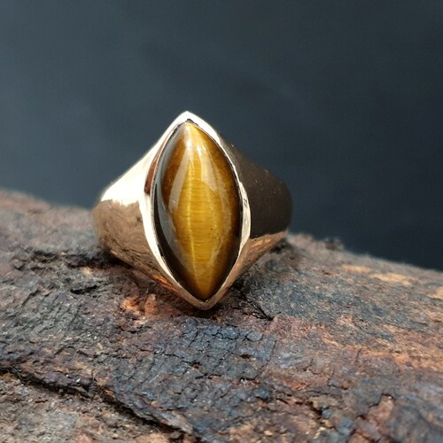 Tiger Eye Ring Mens 22K Yellow Gold Fill Ring 925 Solid Etsy