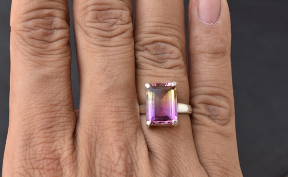 Bague En Argent Massif 925 Avec Amétrine Précieuse (18x15x7 Mm) - Taille 52 - Création Maison Made In France - Neuf