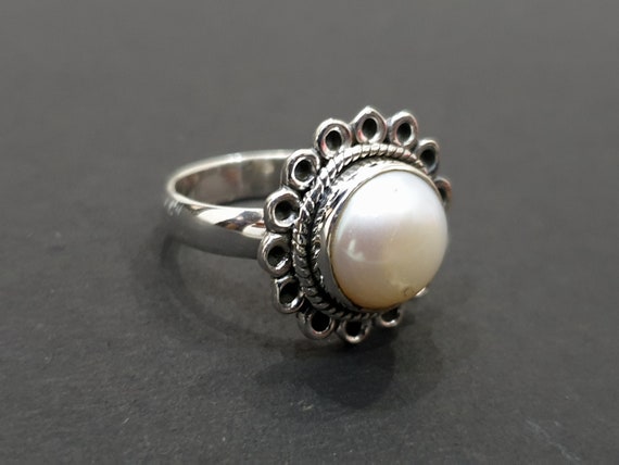 Pearl Ring Men 9 mm Round Pearl Band Mens Pearl Ring Mens Silver Heavy Ring  | eBay