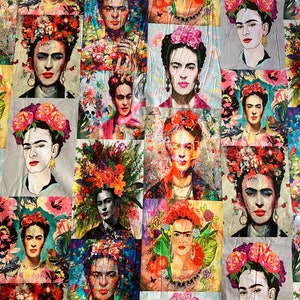 Frida Kahlo White Cotton Fabric - Asamani Fabrics