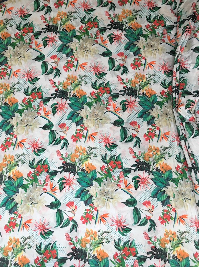 Jungle Wild Flower Silk Cotton Fabric