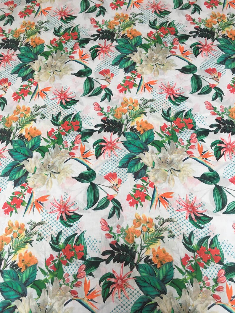 Jungle Wild Flower Silk Cotton Fabric