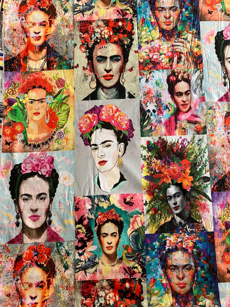 Frida Kahlo White Cotton Fabric - Asamani Fabrics