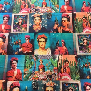 Frida Kahlo Teal Cotton Fabric - Asamani Fabrics