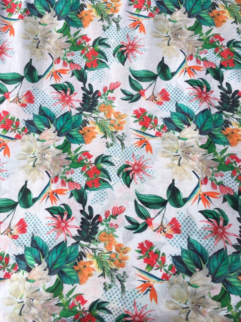 Jungle Wild Flower Silk Cotton Fabric