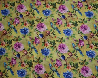 Birds and Flowers Poly Silk Fabric