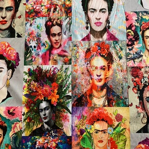 Frida Kahlo White Cotton Fabric - Asamani Fabrics