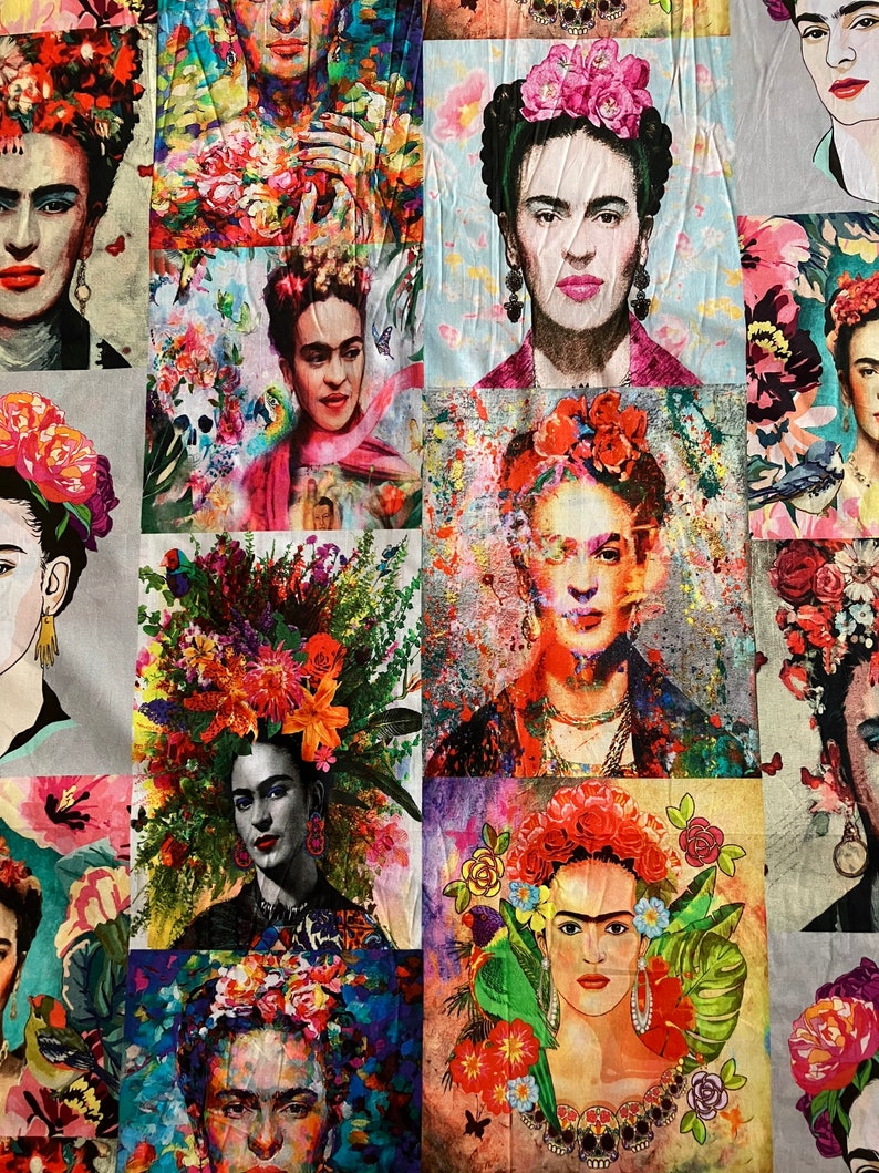 Frida Kahlo White Cotton Fabric - Asamani Fabrics