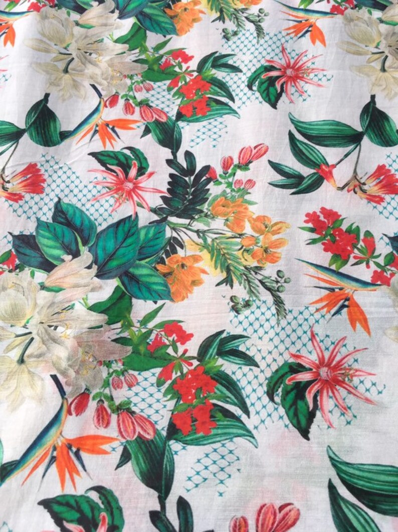 Jungle Wild Flower Silk Cotton Fabric