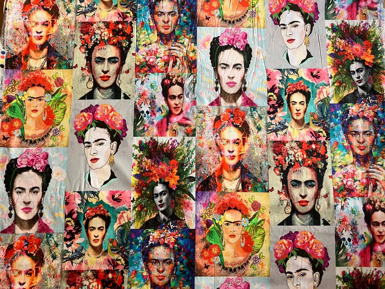 Frida Kahlo White Cotton Fabric - Asamani Fabrics