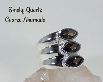 Sterling Silver (925) Ring with Natural Smoky Quartz or Amethyst Gems.