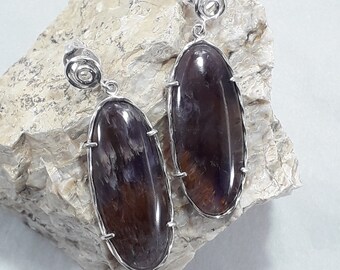 Sterling Silver(925) Earrings with Natural Amethyst . Silver Earrings 1stLey (925) with Natural Amethyst.