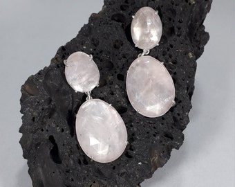 Sterling Silver(925) Earrings with Natural Rose Quartz. Silver Earrings 1stLey (925) with Natural Rose Quartz.