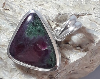 Silver Pendant 1st Law (925) with Natural Zoisite.  Sterling Silver(925) Pendant with Natural Zoisite Gem.