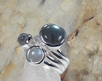 Silver Ring 1st Law(925) with Natural Labradorites. Sterling Silver(925) ring with Natural Labradorites.