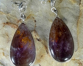Earrings handmade with Silver 1st Law (925) and Amethysts with Natural Cacoxenite.