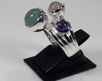 Silver Ring 1st(925) with Chalcedony, Rose Quartz and Amethyst.