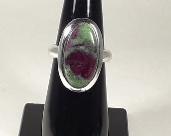 Silver Ring 1stLey (925) with Natural Ruby/Zoisite. Sterling Silver(925) ring with a Natural Ruby/Zoisite Gem.