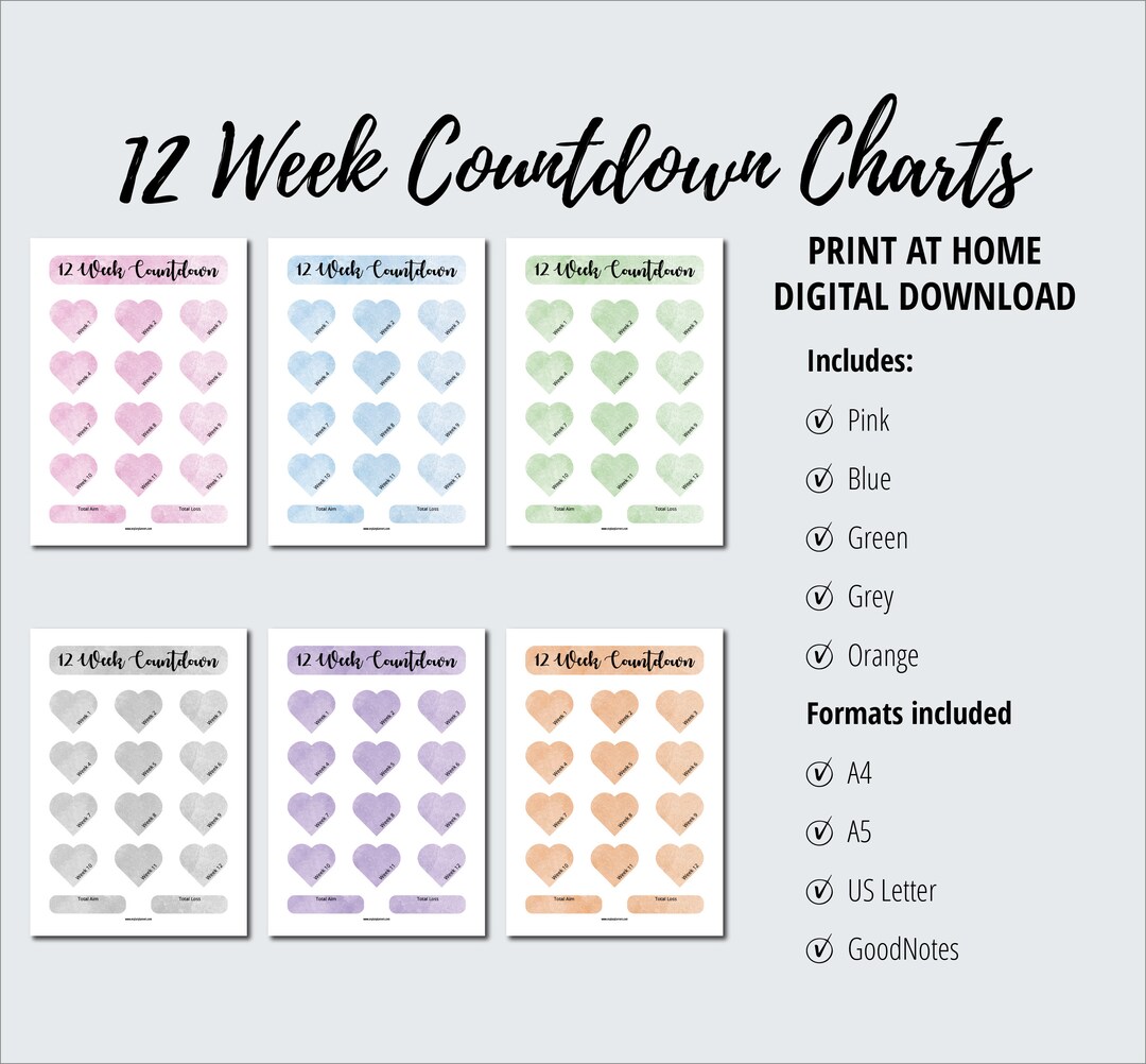 Printable Weight Loss Tracker Heart Weight Loss Chart 6 X Digital ...