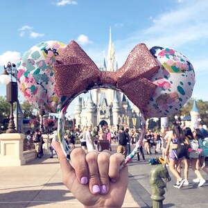 Rose Gold Water Color Patterned Mickey Ears Headband l Millennial pink