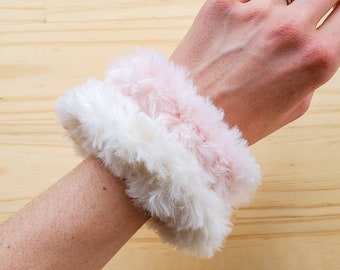 Neutral Colored Faux Fur Hair Scrunchies, Hair Tie Accessories
