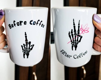 Before Coffee After Coffee Ceramic Mug 15oz, Not a Morning Person Mug