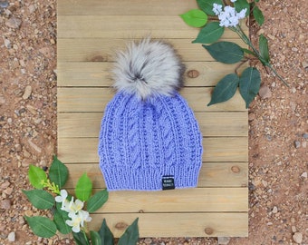 Women&#39;s Cable Knit Hat, Hand Knit Pom Beanie, Womens Winter Hat, Cable Knit Pom Beanie, Mountain Rip Cable Beanie, Pom  Hat, Gifts for Her