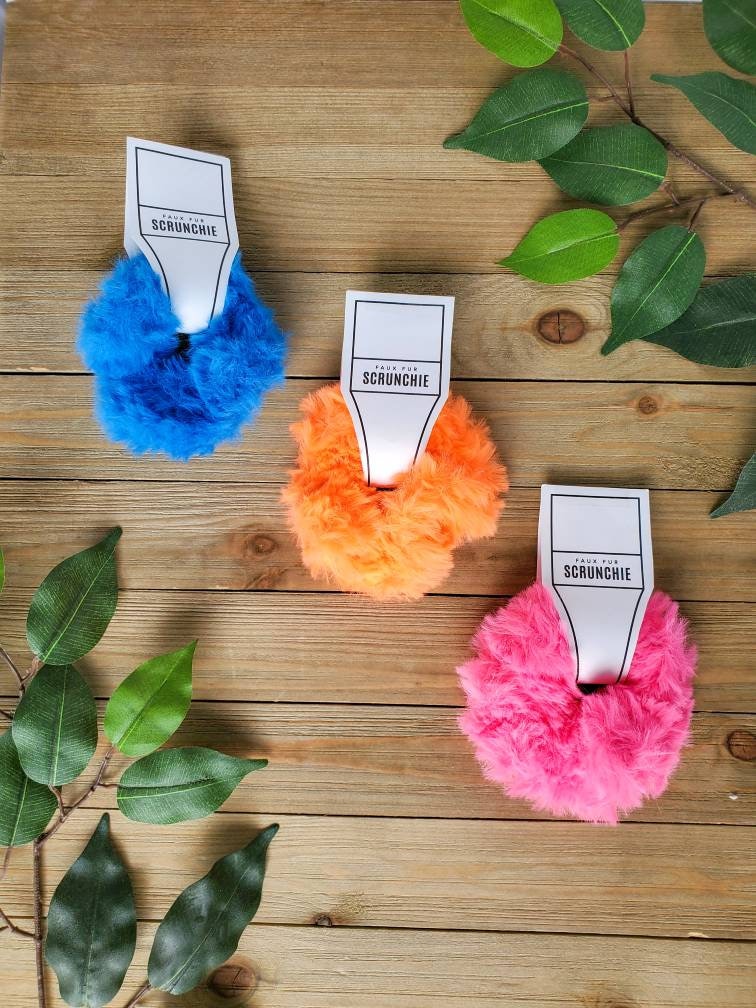 Neon Colored Faux Fur Hair Scrunchies, Hair Tie Accessories  display picture 1