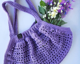Medium Sized Purple French Market Bag, Summer Bag, Cotton Market Bag, French Market Tote, Net Market Bag, Beach Bag
